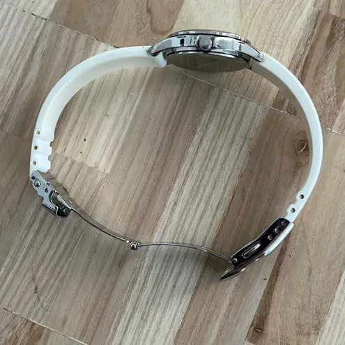 Bulova Caravelle by  Ladies Watch White Silicone Bracelet White Dial Date Window