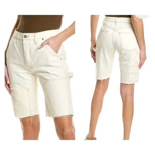 Frame  Le Slouch Women Distressed Off White Denim Bermuda Utility Jean Shorts 26