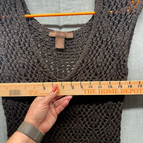 Bandolino Y2K brown, crochet knit V-neck sleeveless tank top boho cotton Med