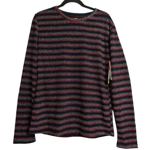 Bruce Glen Disco Long Sleeve Crew Neck Multicolor Stripe Metallic Lurex XXL New Blue
