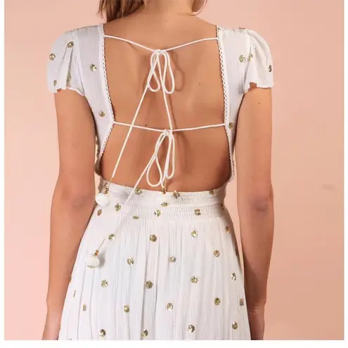 GOA Paris Blue & White Asymmetric Hem V Neck Midi Dress Floaty Fairycore Sz M Size M