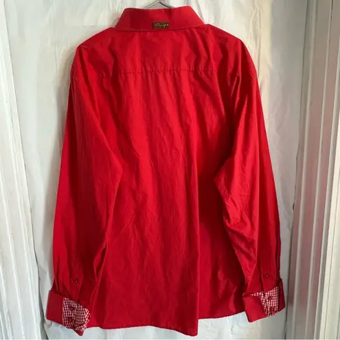 COOGI Vtg Classic Womens 4X Button Down Red Shirt Gingham Cuffs Embroidered Logo