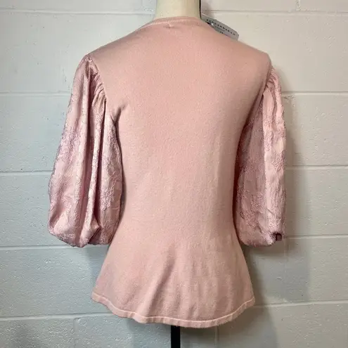 On Twelfth Pink Dusty Rose Balloon Sleeve Floral w Eyelet Trim Blouse