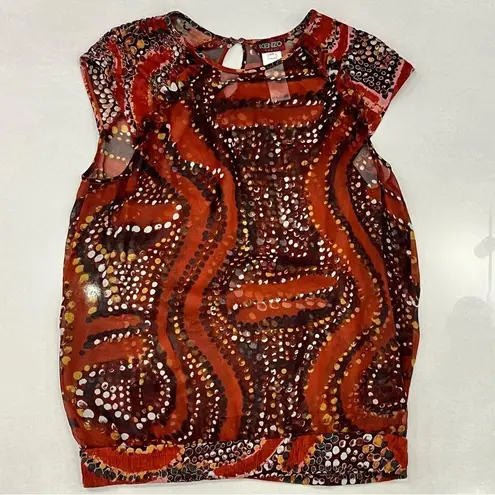 Kenzo Vintage Abstract Sheer Top Red Size M