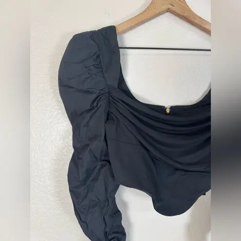 H:ours Hours Revolve Mona Cropped Long Sleeve Corset Black Top Small NEW $138