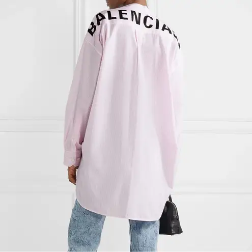 Balenciaga New Swing Logo Button Down Striped Shirt Size XS