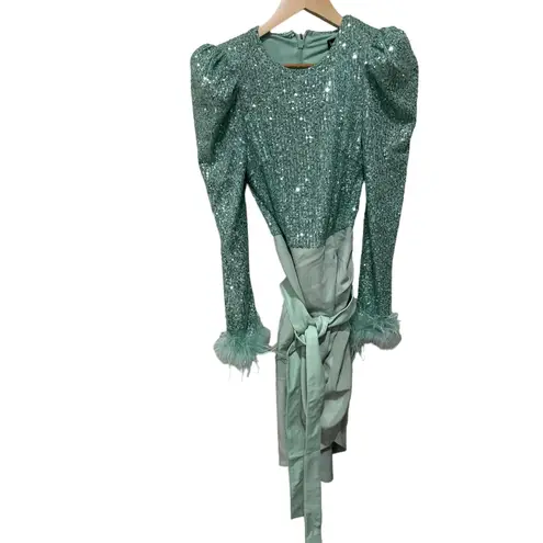 Lavish Lice LAVISH ALICE SEQUIN FEATHER EMBELLISHED MIDI DRESS SAGE Size 2