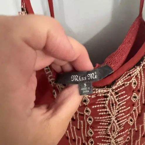 Miss Me Dark Orangey Red Camisole Tank Top Size Small Embroidered w/ Bead Front