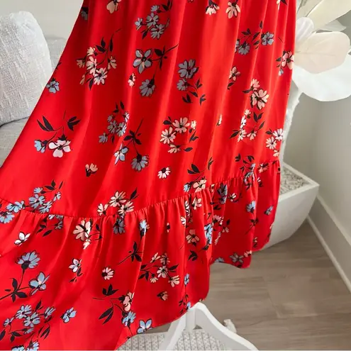 Jill Stuart Red Floral Ruffle Short Sleeve Shift Dress