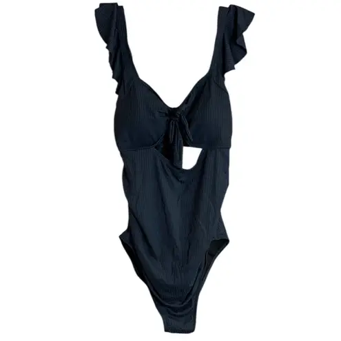 Charmo Ribbed Cut Out Ruched Pregnancy One Piece Swimsuit Ruffles and Ties UPF50 Blue Size undefined