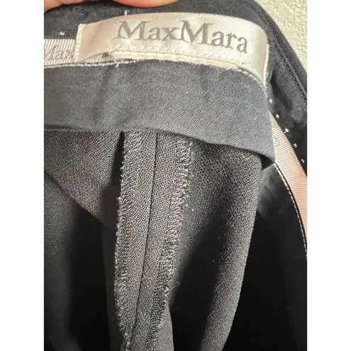 Max Mara Solid Black Mid Rise Slim Straight Wool Trouser Dress Pants Size 6