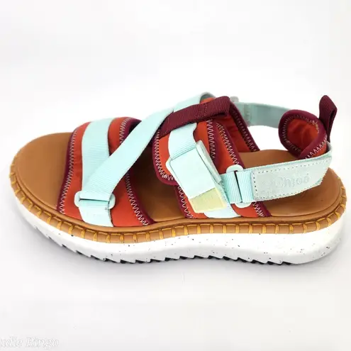 Chloé Lilli Multi-Strap Platform Sandals Orange/Teal EU 38 (US 7.5–8)