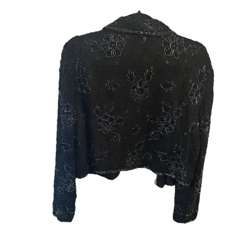 Papéll Boutique Evening Beaded Black Jacket Size XL Open Front Silk Gala Luxury