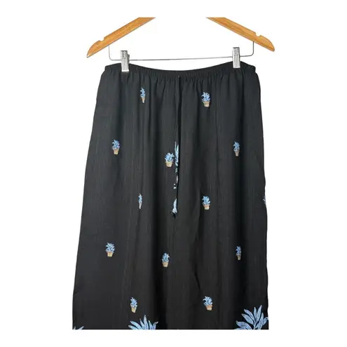 Vintage Teddi Maxi Skirt Black Floral Boho Beach Resort Large Women Size Large