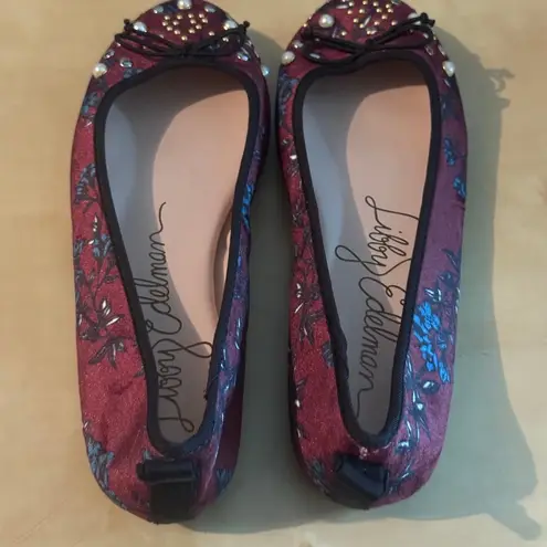 Sam Edelman Embellished Ballet Flats Size 8 Burgundy Pearl Studded Shoes Red