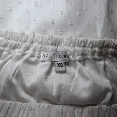 Baltic Born White Swiss Dot Tiered Off Shoulder Maxi Dress