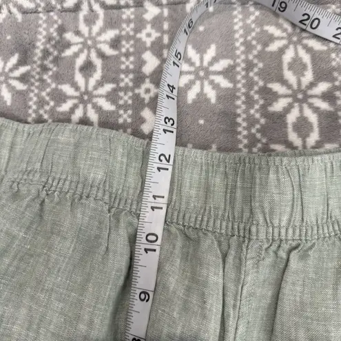 Tahari Women's 100% Linen Cropped Wide Leg Pull On Pants Green Elastic Waist LG - Image 9