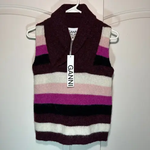 Ganni Paneled Striped Knitted Vest Alpaca Wool Blend Sleeveless Sweater Top XXS
