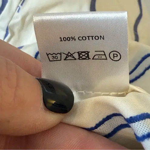 YAITTE Janiero Wave Patterned Cotton Fil Coupe Trousers Womens Small Ivory Blue