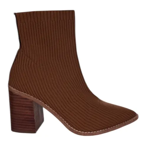 Steven By Steve Madden Nara Sock Booties Camel Brown 7.5 Stacked Block Heel