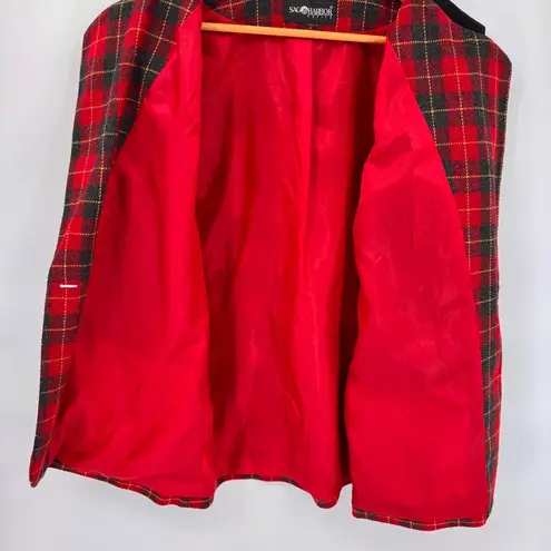 Sag Harbor Blazer Jacket Womens 14/16 Red Tartan Plaid Wool Blend Vintage