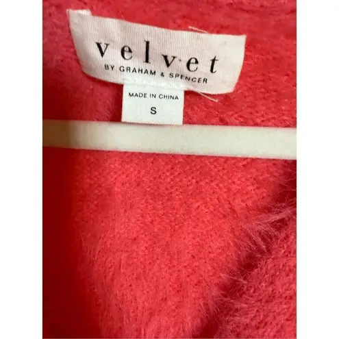 Velvet by Graham & Spencer Kelsey Feather Yarn Cardigan Sz S bright coral Orange