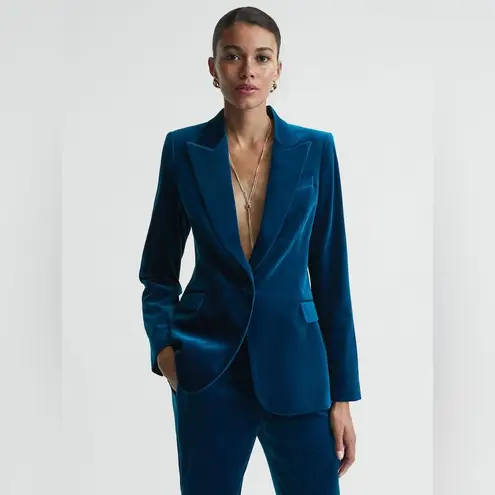 Reiss Velvet Single Breasted Suit Blazer in Blue UK8
