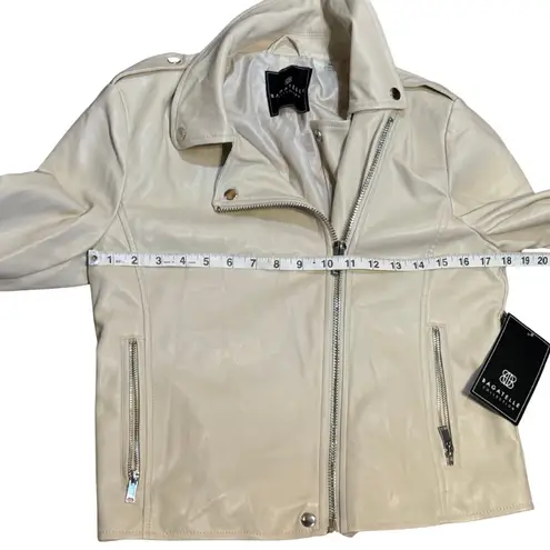 Bagatelle NWT Cream Faux Leather Moto Jacket Women’s M | Vegan Neutral Chic Fall