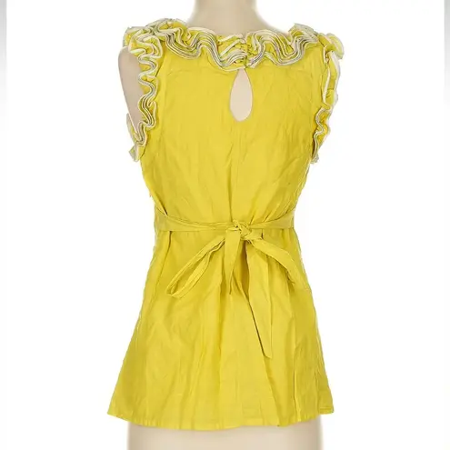 Yoana Baraschi Anthropologie l BARASCHI Yellow Ruffled Curled Ribbon Sleeveless Blouse Size S