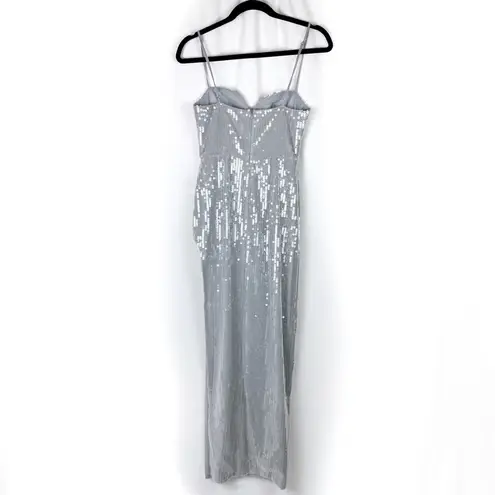 SAU LEE Opal Silver Gray Sequin Gown Bustier Sweetheart Dress US 0 NWT