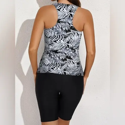 Tankini Athletic 2 Piece Tummy Control Bathing Suit Shorts Racerback Tank Tops Black Size 2X