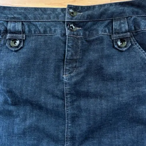 One Song Authentic Denim Skirt Women XL Dark Wash A Line Stretch Paisley Button Blue