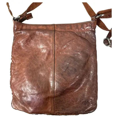 Spikes & Sparrow Brown Woven Leather Distressed Crossbody Bag