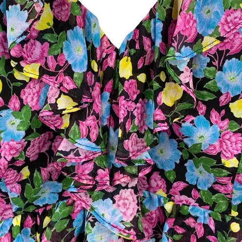 Amur EVITA Multicolor Floral Silk Chiffon Ruffle Maxi Dress Size 16 Blue