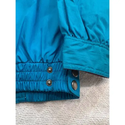 Unex Vintage 90s Windbreaker Jacket Size Medium Teal Green Shoulder Pads Blue