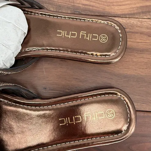 City Chic City Chic Bronze Embellished Knot Detail Slide Sandals Women's Size 7W