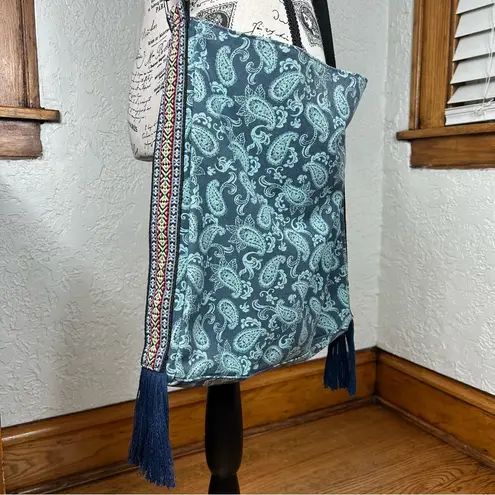 BOHO Paisley & Fringe Crossbody Tote Bag Blue
