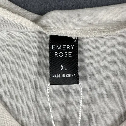 Emery Rose Casual Top Womens XL V Neck Cream Floral Raglan Sleeve T Shirt Pink