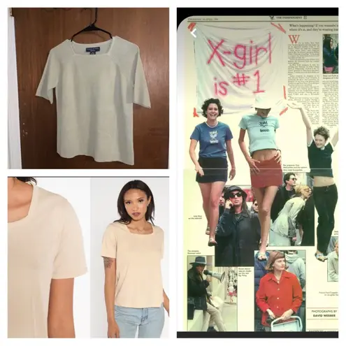 90s scandi girl knit square neck shirt tan