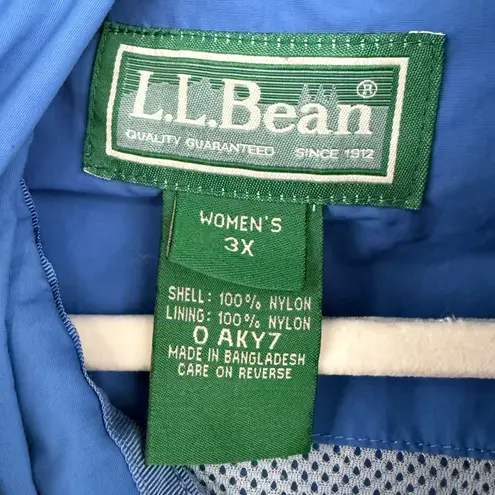 LL Bean Womens 3X Blue Hooded Lightweight Rain Jacket Anorak Drawstring
