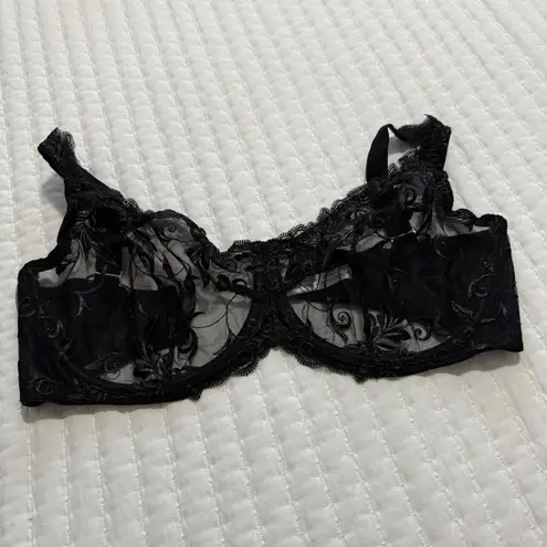 Soma Black Embroidery Semi Sheer Sensuous Lace Unlined Bra 36G Underwire