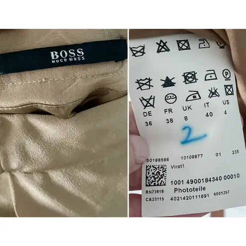 Hugo Boss 100% silk ribbon tie asymmetrical draped mini skirt tan neutral size 4