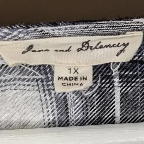 Jane and Delancey Plaid Flannel Blouse Top Bell Sleeves Gray Blue Plus Size 1X