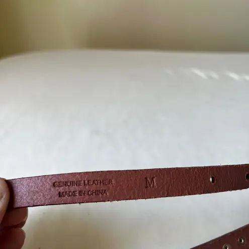 Y2K Brown Leather Studded Skinny Belt Brass Rivet Detailing Size Medium