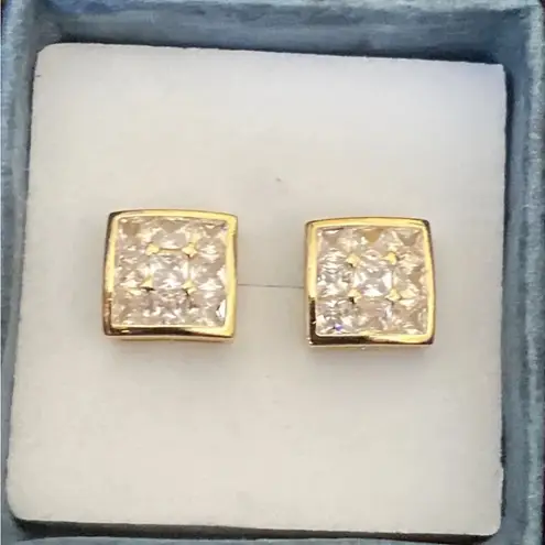 Boutique Awesome New Yellow Gold Filled 9 Clear Round CZ Square Set 9mm Stud Earrings