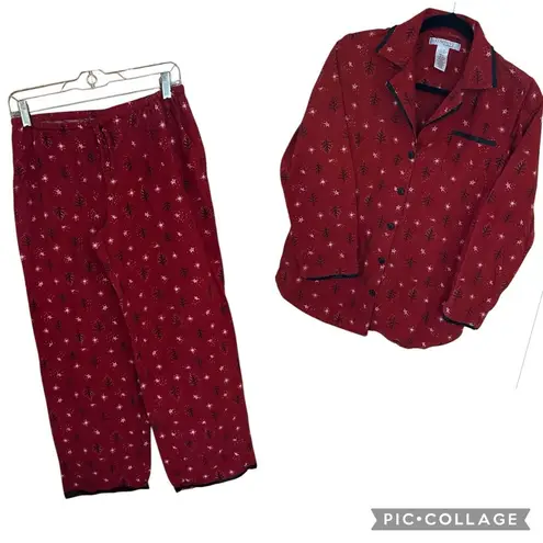 Ellen Tracy Pajama Set Womens Tree Star Red Black Christmas. Womens Size Small.