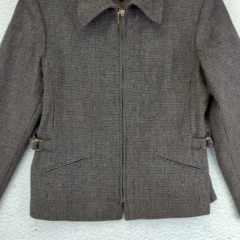 Vtg Braebrook Women's Wool Houndstooth Harrington Jacket 10 Petite Brown Cinch Size 10P