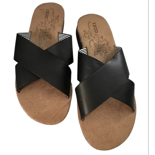 IZOD Women's Alyssa Sandals Slides Slip-on Black Size 9