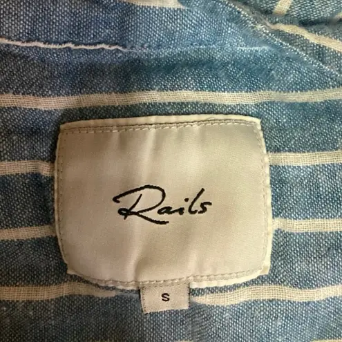 Rails Blue Emma St. Germain Linen V-neck Striped Drawstring Short Sleeve Dress S