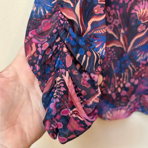 Karen Kane Y2K Floral Mesh Top Long Sleeve Ruched – XLP Made in USA